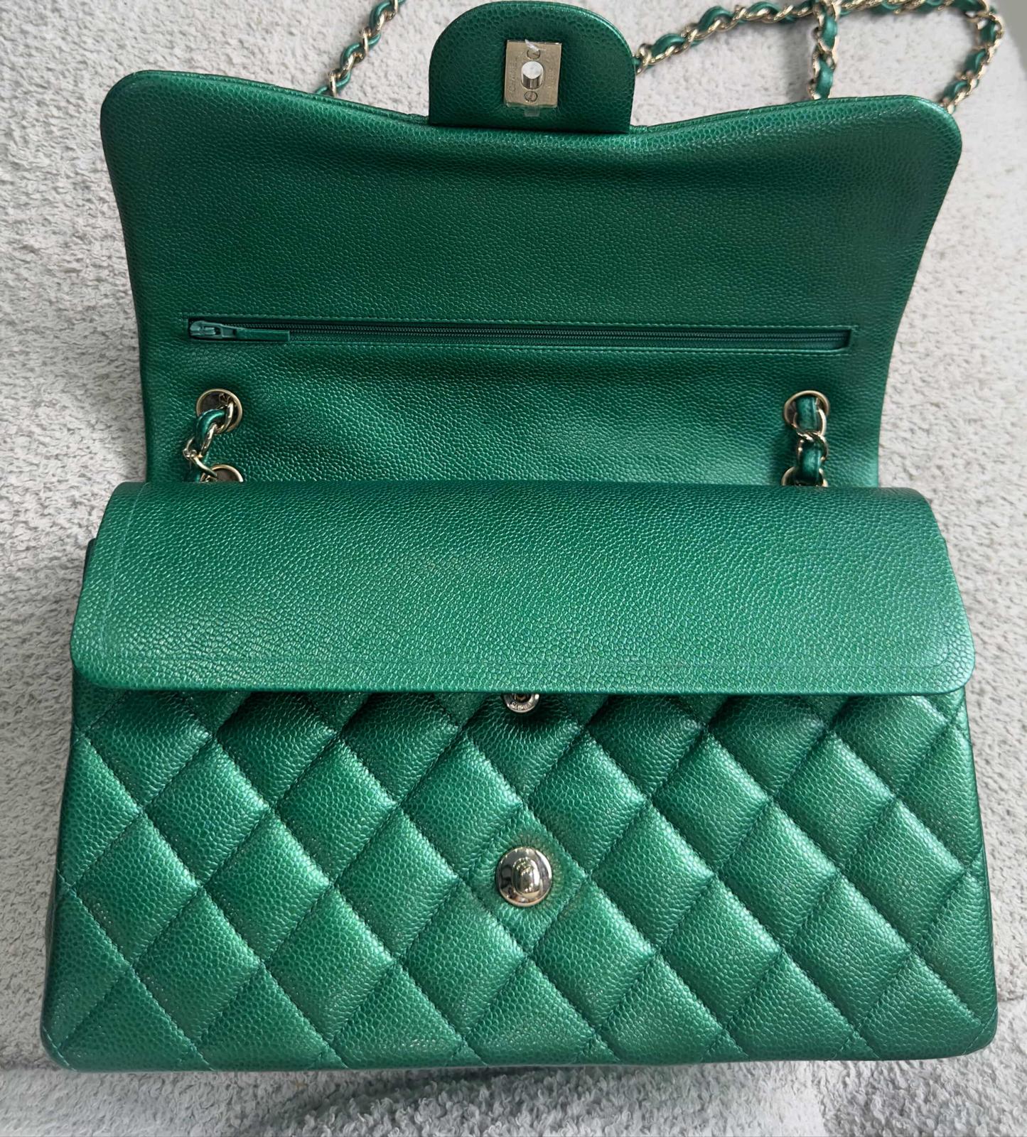 Chanel 18S Emerald Green Caviar Jumbo Flap Bag