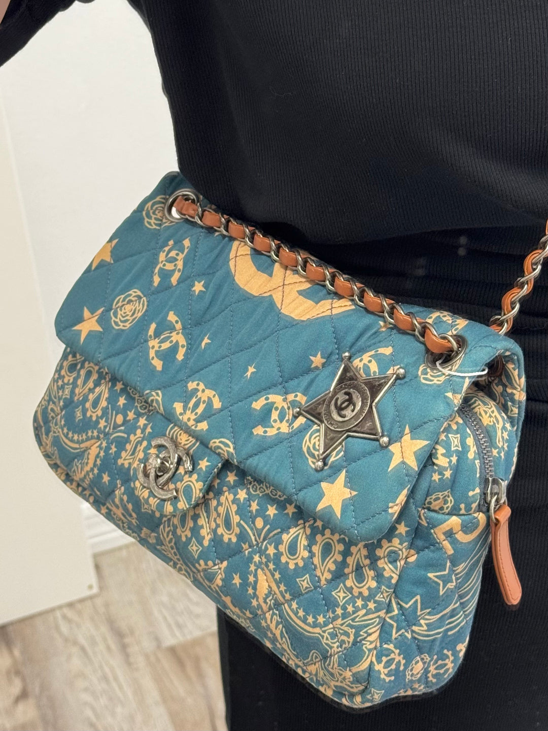 Chanel 2014 Paris Dallas Medium Teal Bandana Flap Bag