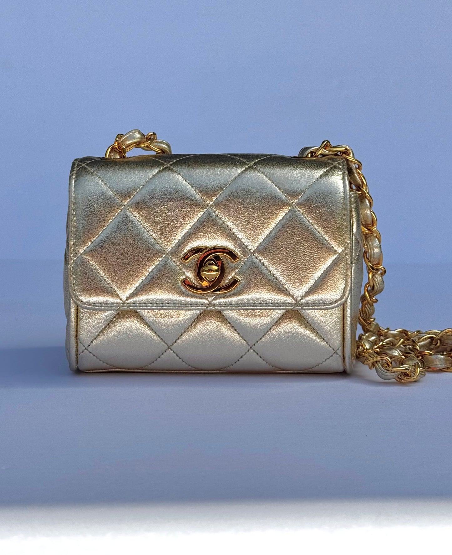 Chanel 1994 Vintage Metallic Gold Extra Mini Flap Bag