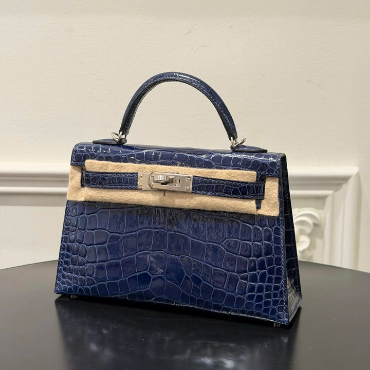 Hermès Mini Kelly 20 Niloticus Crocodile Bleu Saphir Palladium Hardware