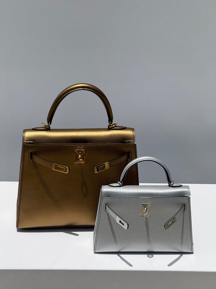 Hermes Mini Sellier Argent Silver Metallic Chevre Chamkilight Kelly 20
