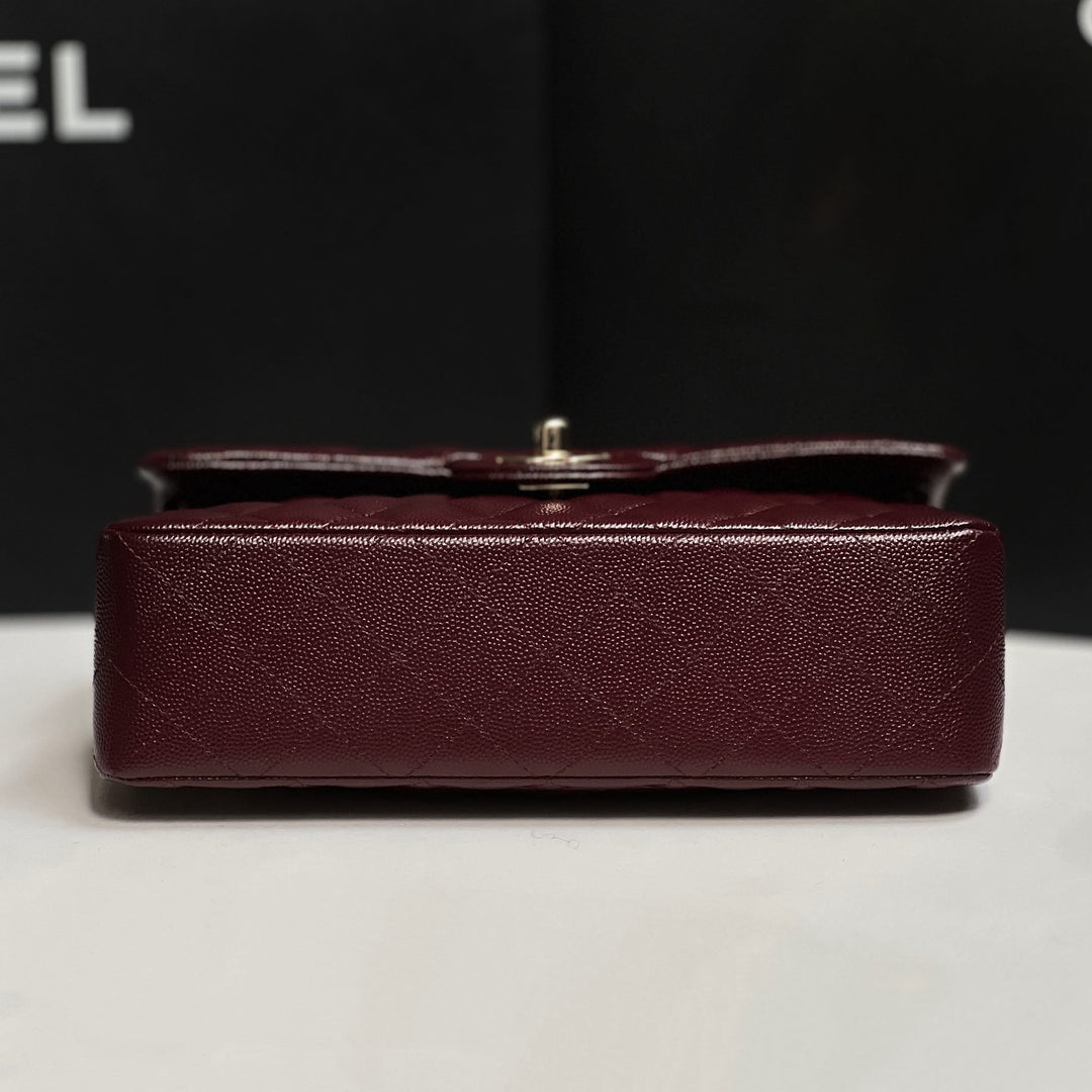 Chanel Small Classic Double Flap Caviar Burgundy Light Gold Hardware 2021