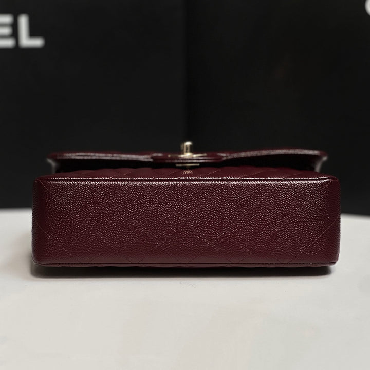 Chanel Small Classic Double Flap Caviar Burgundy Light Gold Hardware 2021