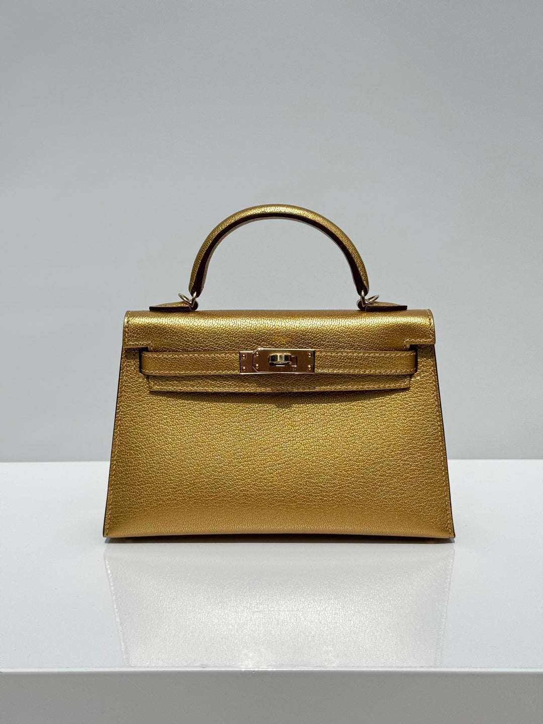 Hermes Mini Sellier Gold Metallic Chevre Dore Kelly 20