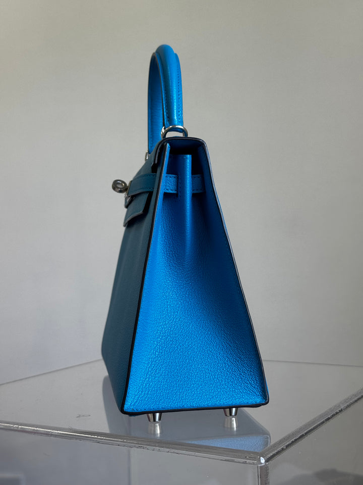 Hermes Bleu Frida Chèvre Kelly 25 Sellier