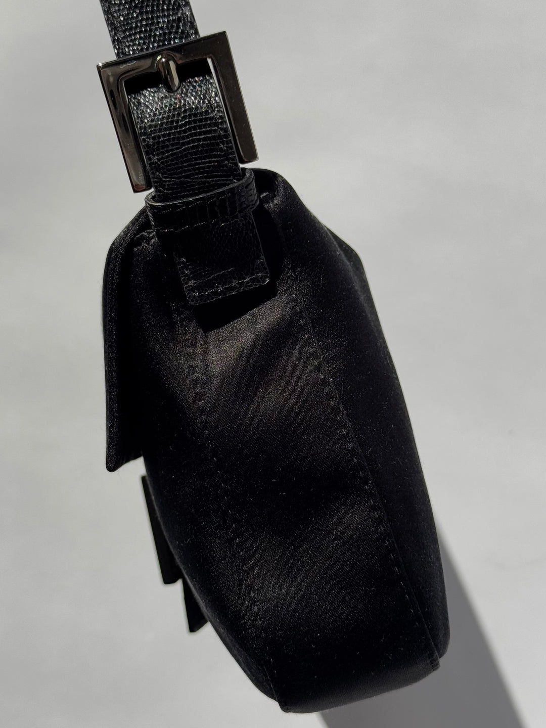 Fendi Black Satin Crystal Baguette With Lizard Trim
