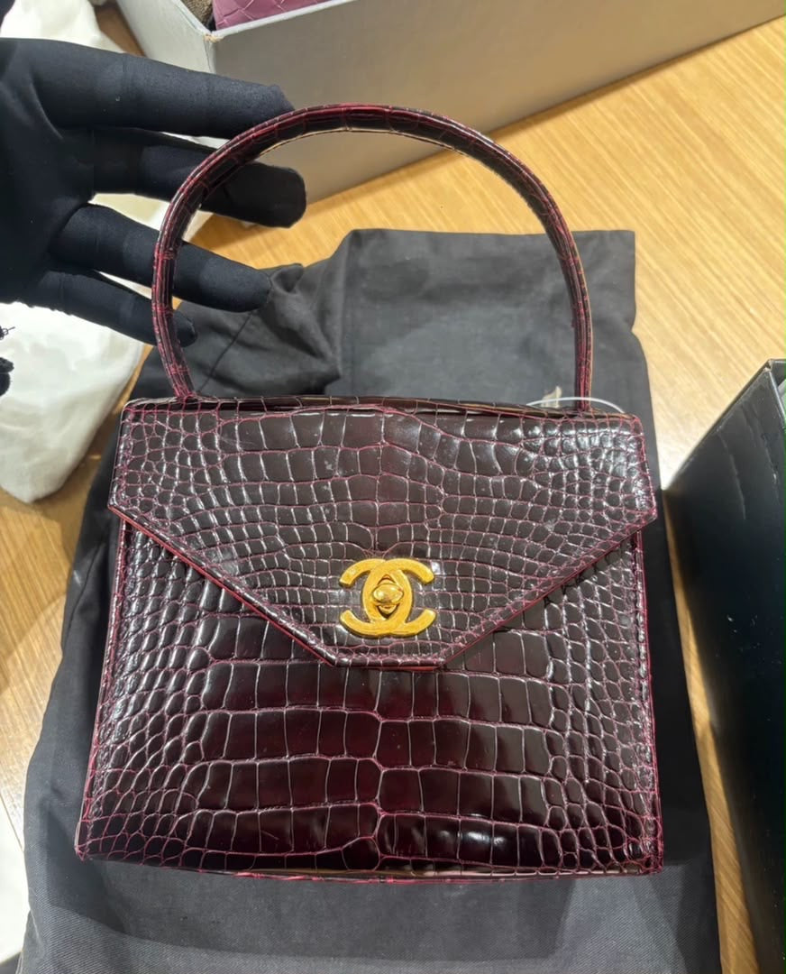 Chanel Mini Kelly Top Handle Bag Bordeaux Alligator 24K Gold-Plated Hardware 1997