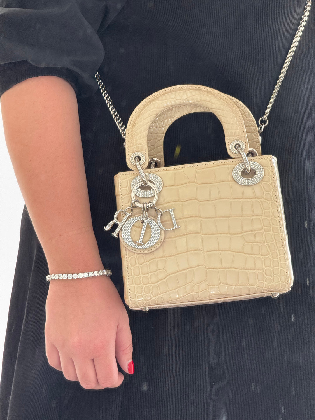 Lady Dior Ivory Crocodile Mini Top Handle