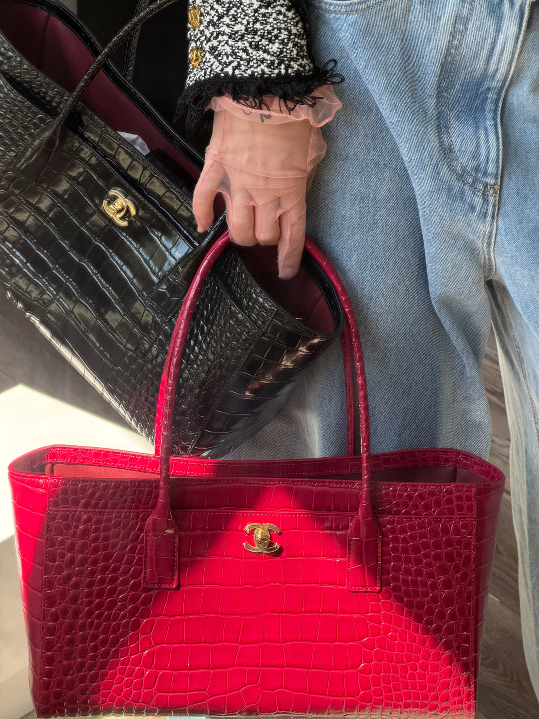 Chanel Small Shopping Bag Crocodile Embossed Calfskin Pink 2026