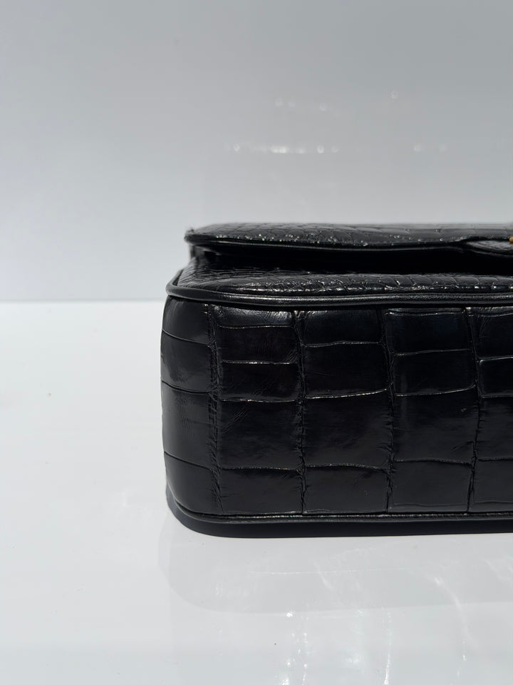 Chanel Medium Classic Flap Bag Alligator Black 24K Plated Gold Hardware 1997
