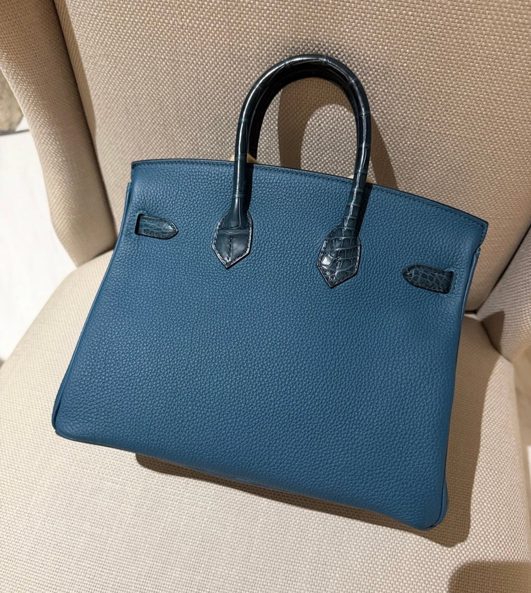 Hermès Birkin 25 Touch Vert Bosphore / Vert Rousseau Togo Leather and Matte Crocodile Gold Hardware 2021