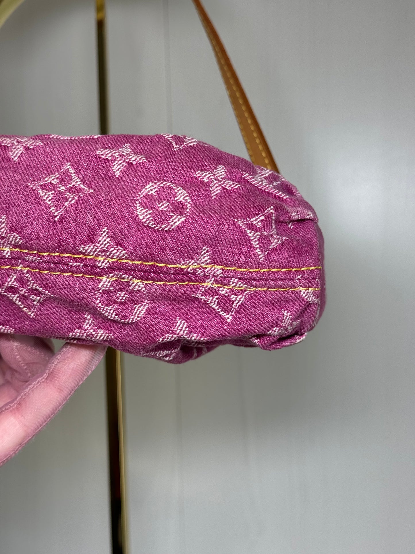 Louis Vuitton Pink Monogram Denim Mini Pleaty + Coin Pouch