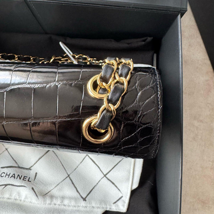 Chanel Medium Classic Flap Bag Alligator Black Gold Hardware 2019