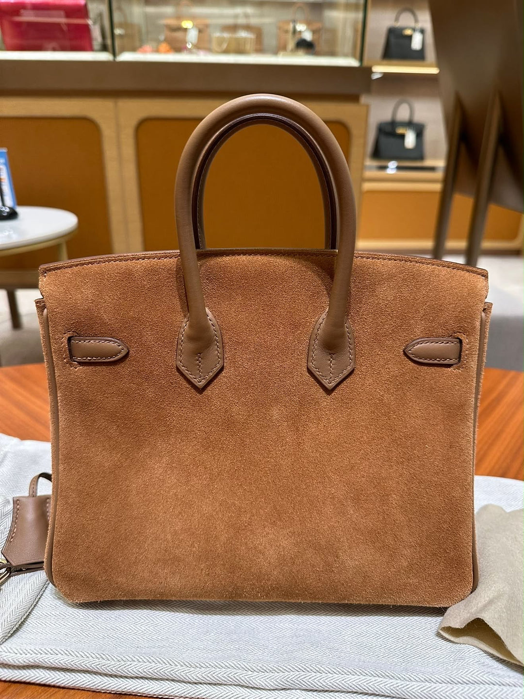 Hermès Birkin 25 Grizzly Alezan Suede and Swift Leather Permabrass Hardware 2021
