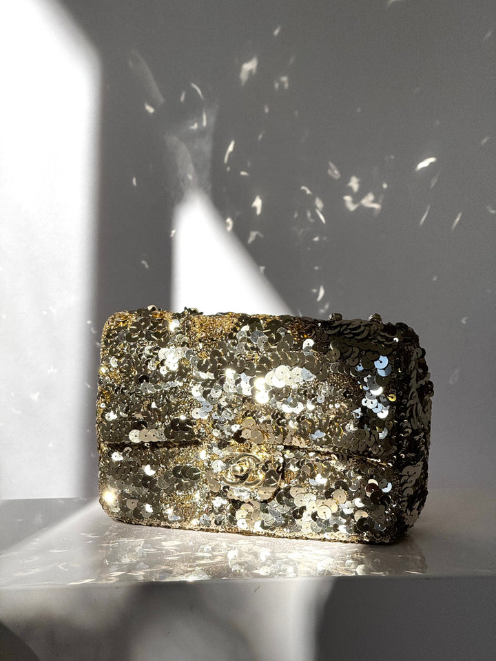 Chanel Cruise 2024/25 Gold Sequins Mini Flap Bag