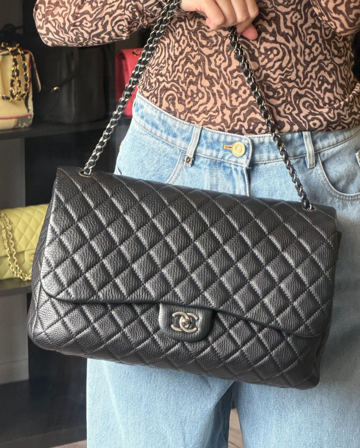 Chanel Small XXL Travel Flap Bag Black Quilted Calfskin Ruthenium Hardware 2020