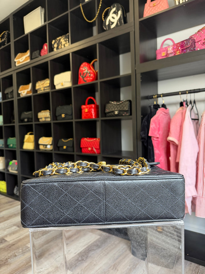 Chanel Classic Flap Jumbo Black Caviar 24K Gold Hardware 1994