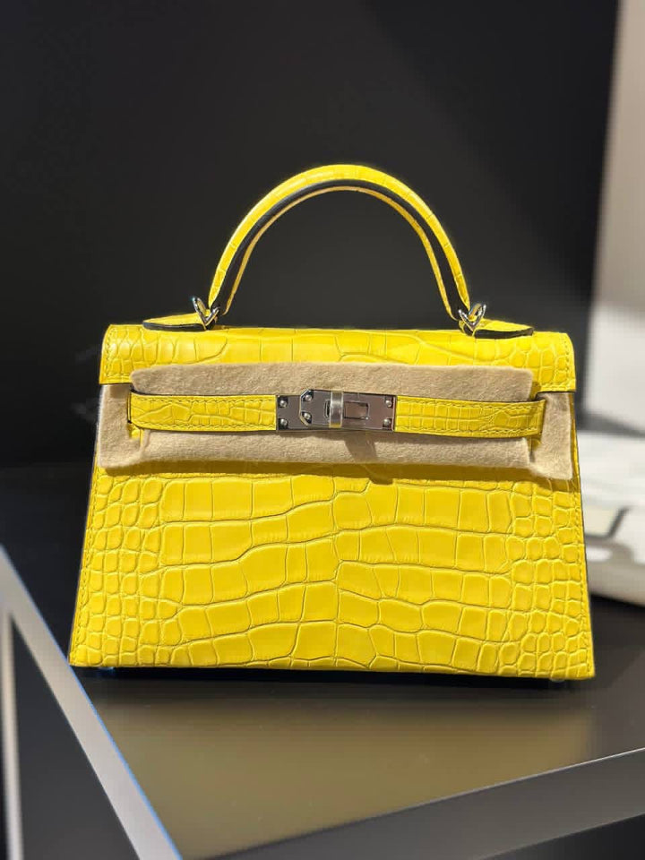 Hermès Mini Kelly 20 Alligator Mimosa Palladium Hardware