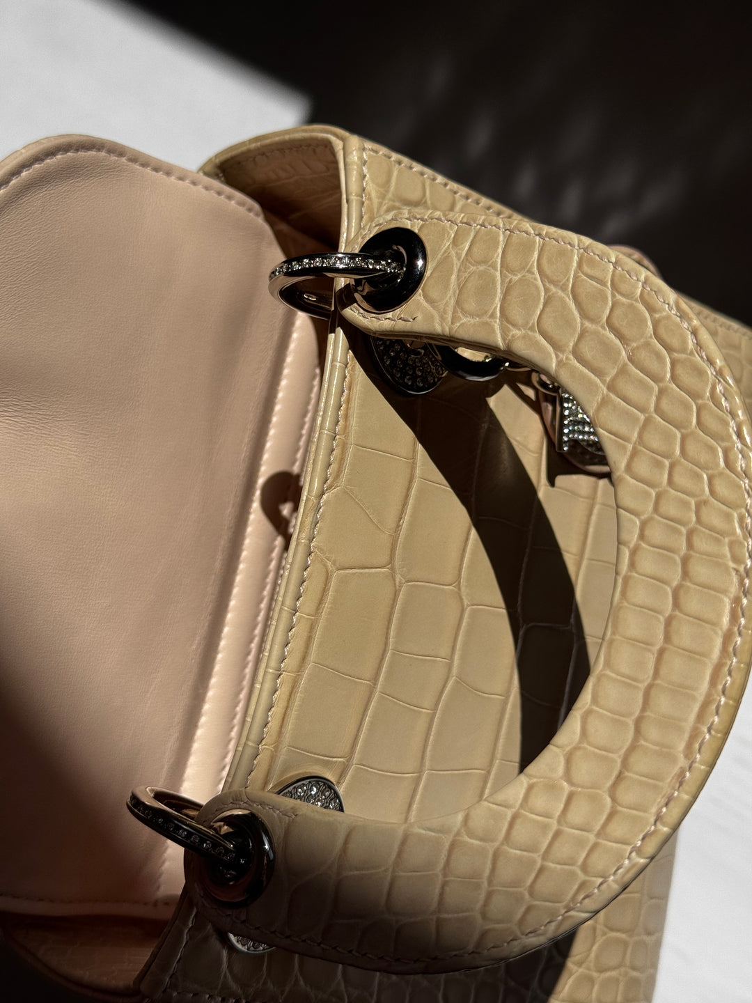 Lady Dior Ivory Crocodile Mini Top Handle