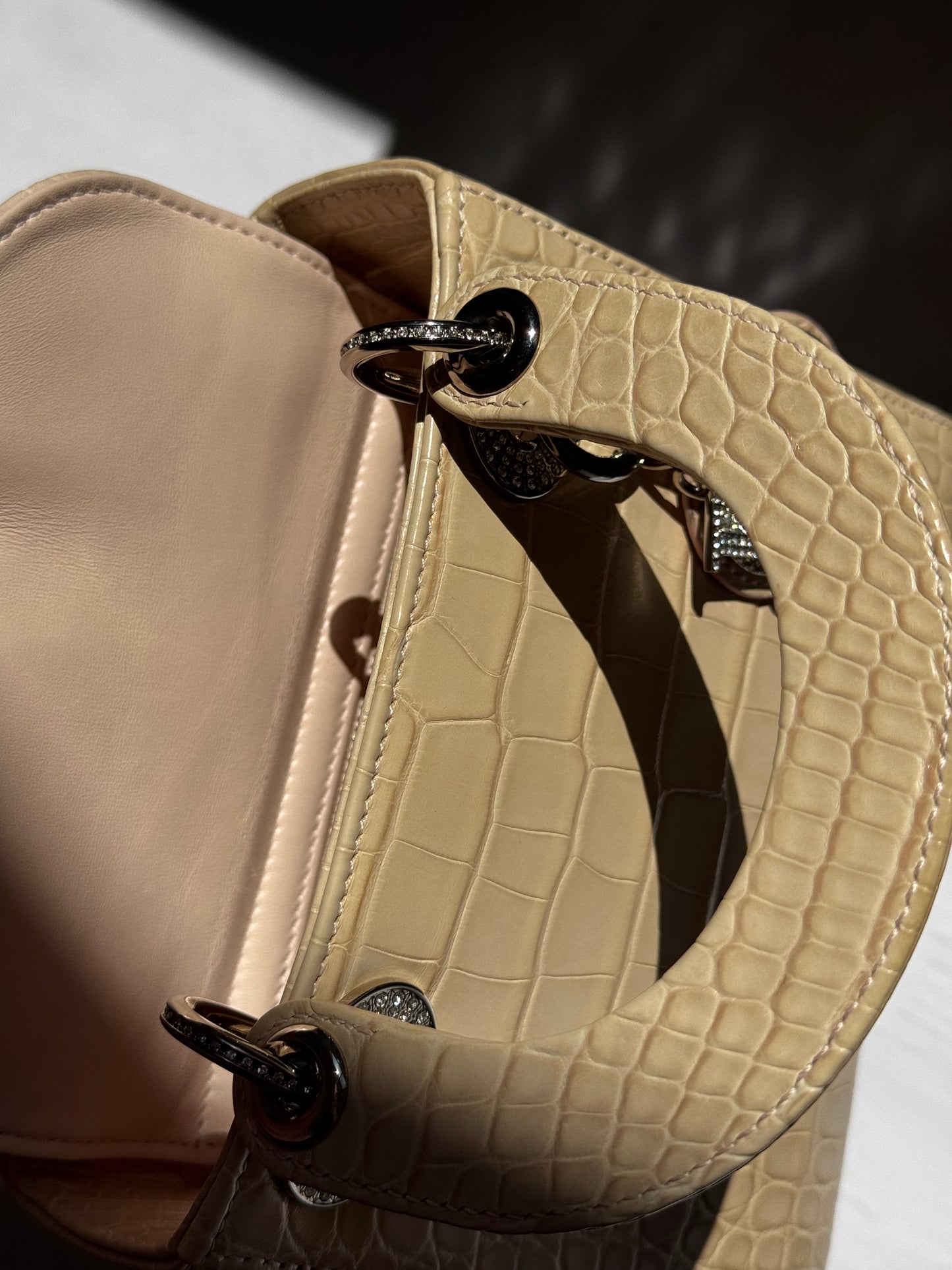 Lady Dior Ivory Crocodile Mini Top Handle