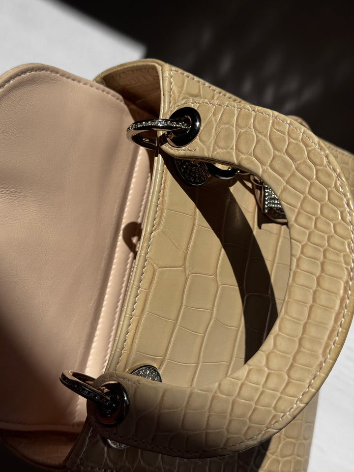 Lady Dior Ivory Crocodile Mini Top Handle