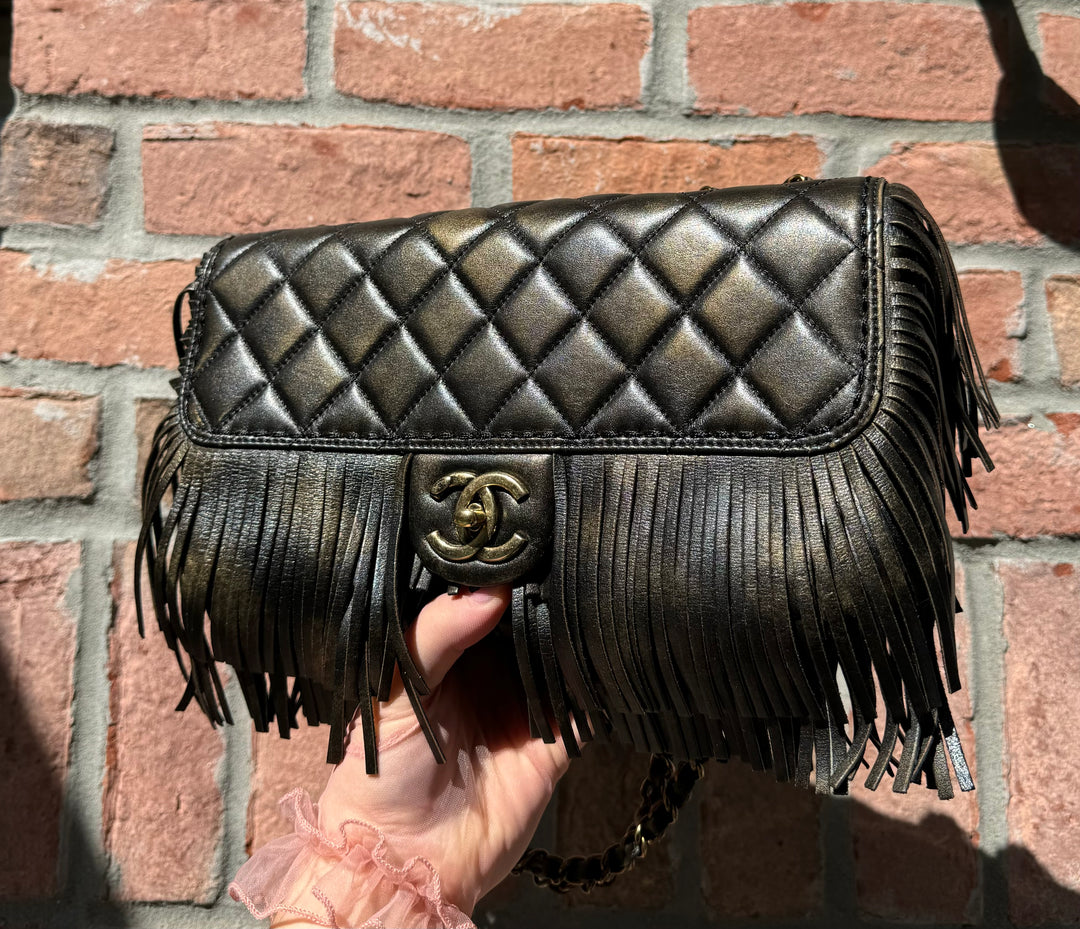 Chanel Metallic Calfskin Paris Dallas Fringe Flap Bag