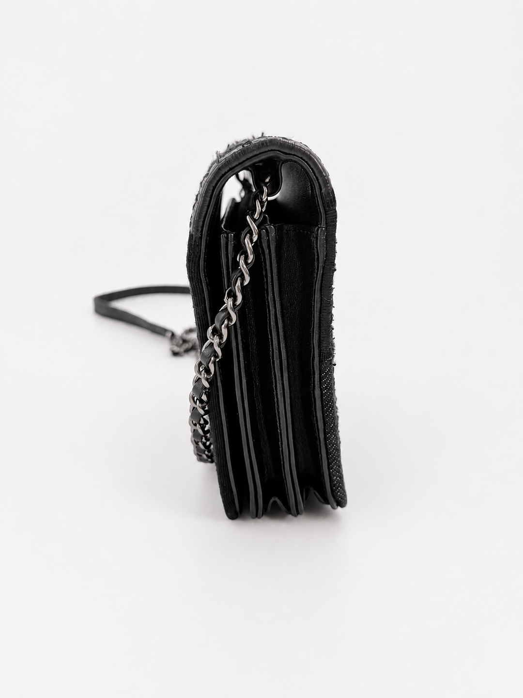 Chanel Black Mixed Media Patchwork Square Wallet on Chain Silver Hardware 2018