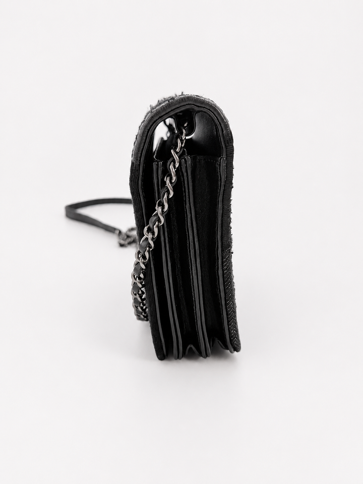 Chanel Black Mixed Media Patchwork Square Wallet on Chain Silver Hardware 2018