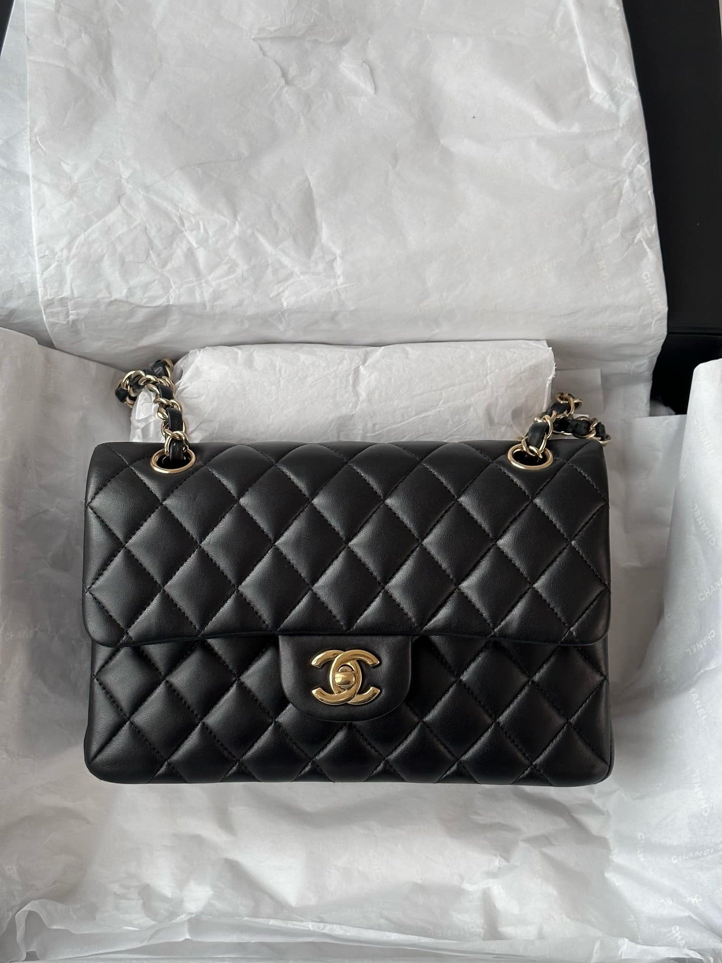 Chanel Small Black Lambskin Classic Flap Bag + GHW