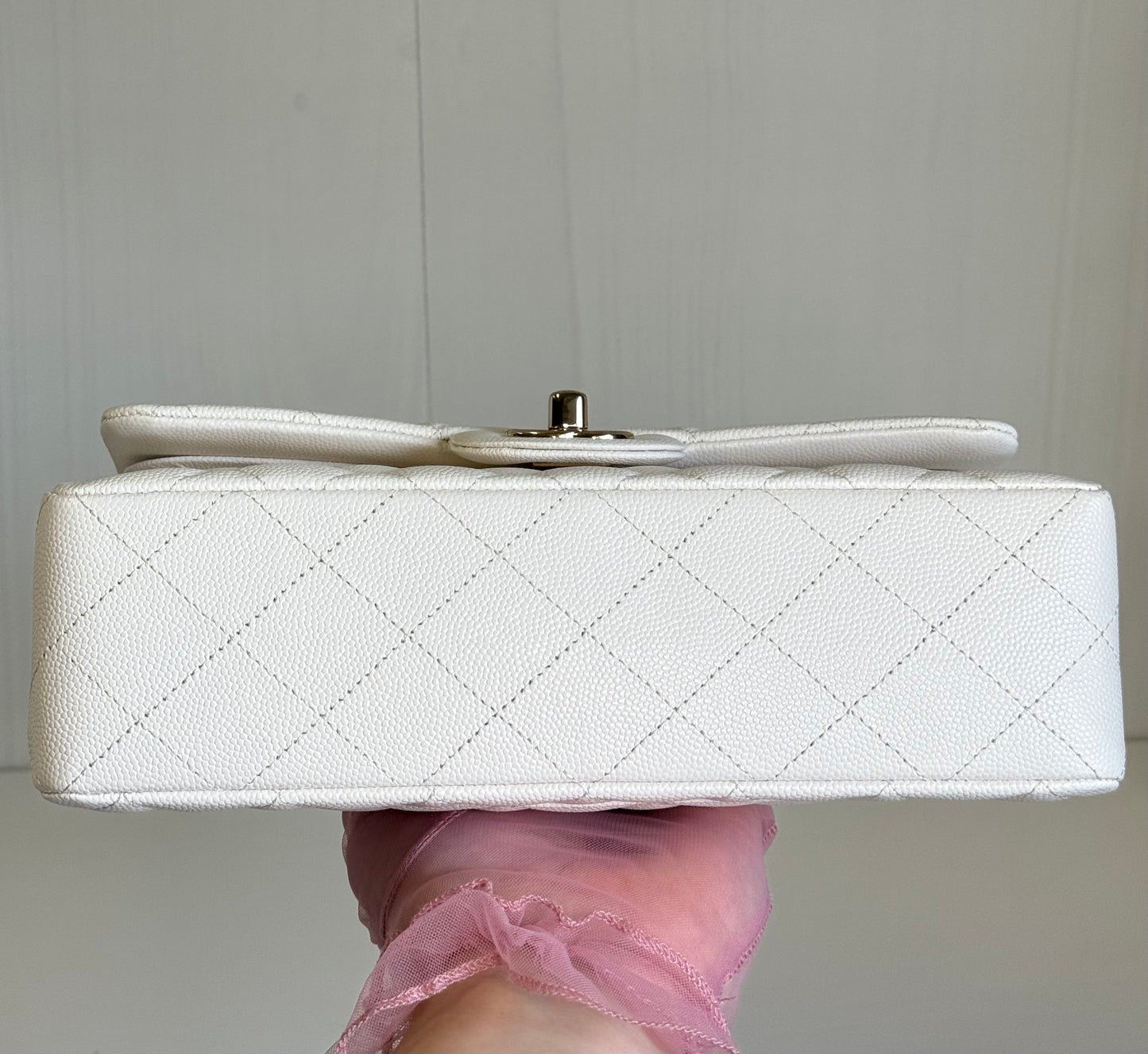 Chanel White Small Caviar Classic Flap Bag