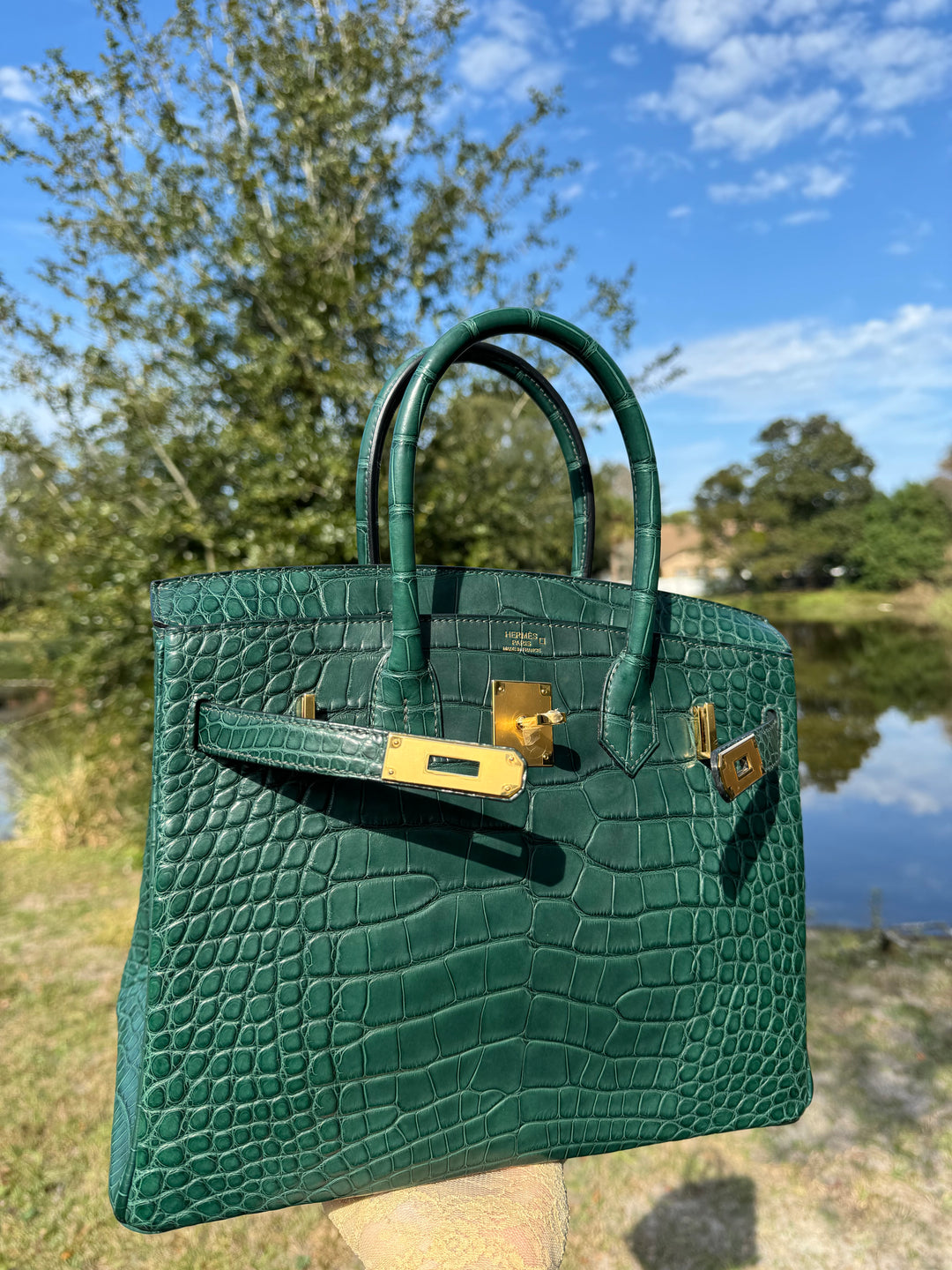 Hermes Matte Croc Vert Fonce Birkin 30
