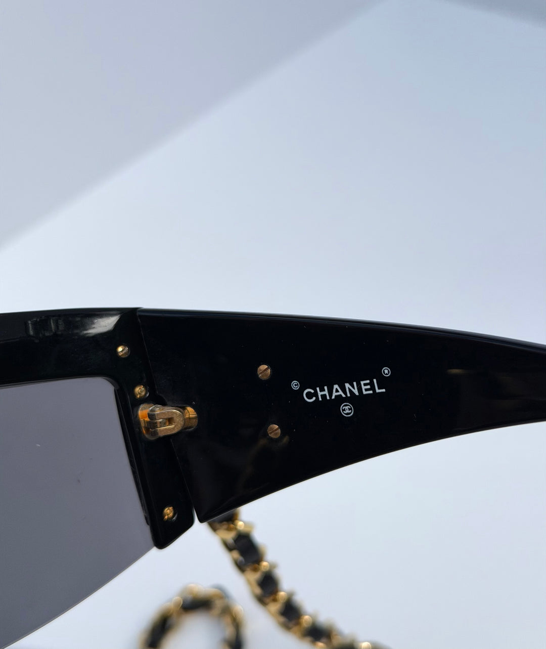 Chanel 1992 Runway Chain Sunglasses Black Gold Hardware