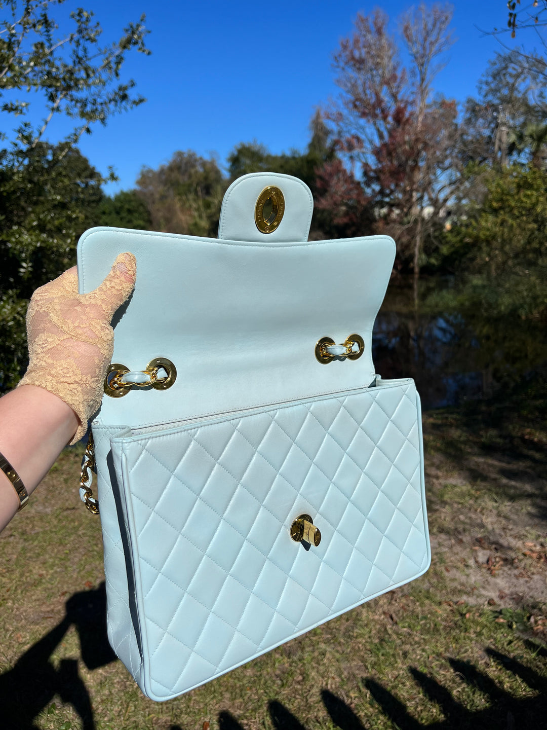 Chanel Baby Blue Maxi Lambskin Flap Bag
