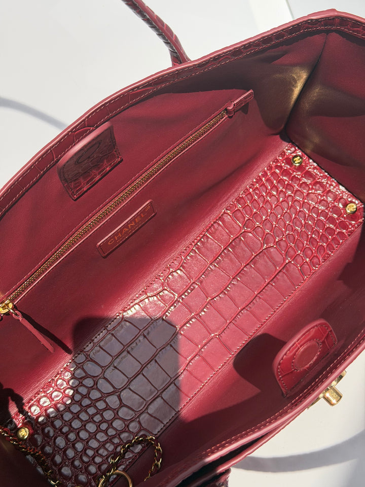 Chanel Small Shopping Bag Crocodile Embossed Calfskin Burgundy 2026