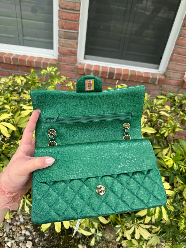 Chanel Classic Medium Double Flap Emerald Green Caviar Gold Hardware 2018