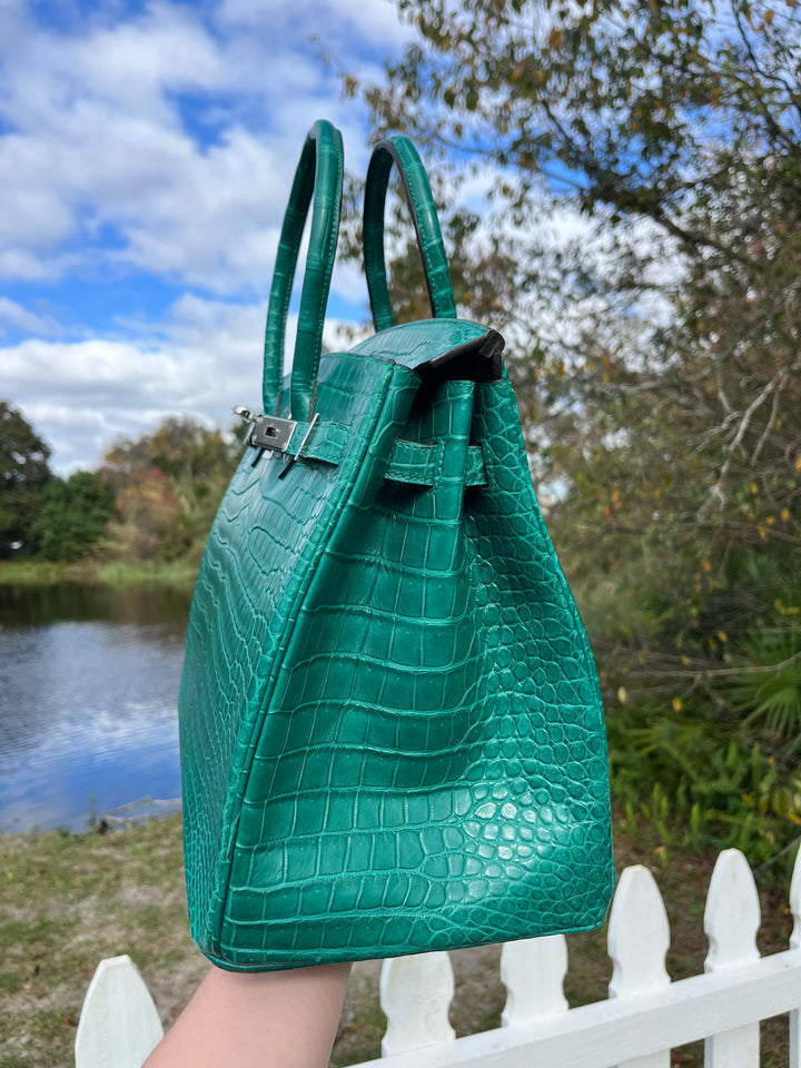 Hermes Malachite Matte Croc Birkin 35 PHW