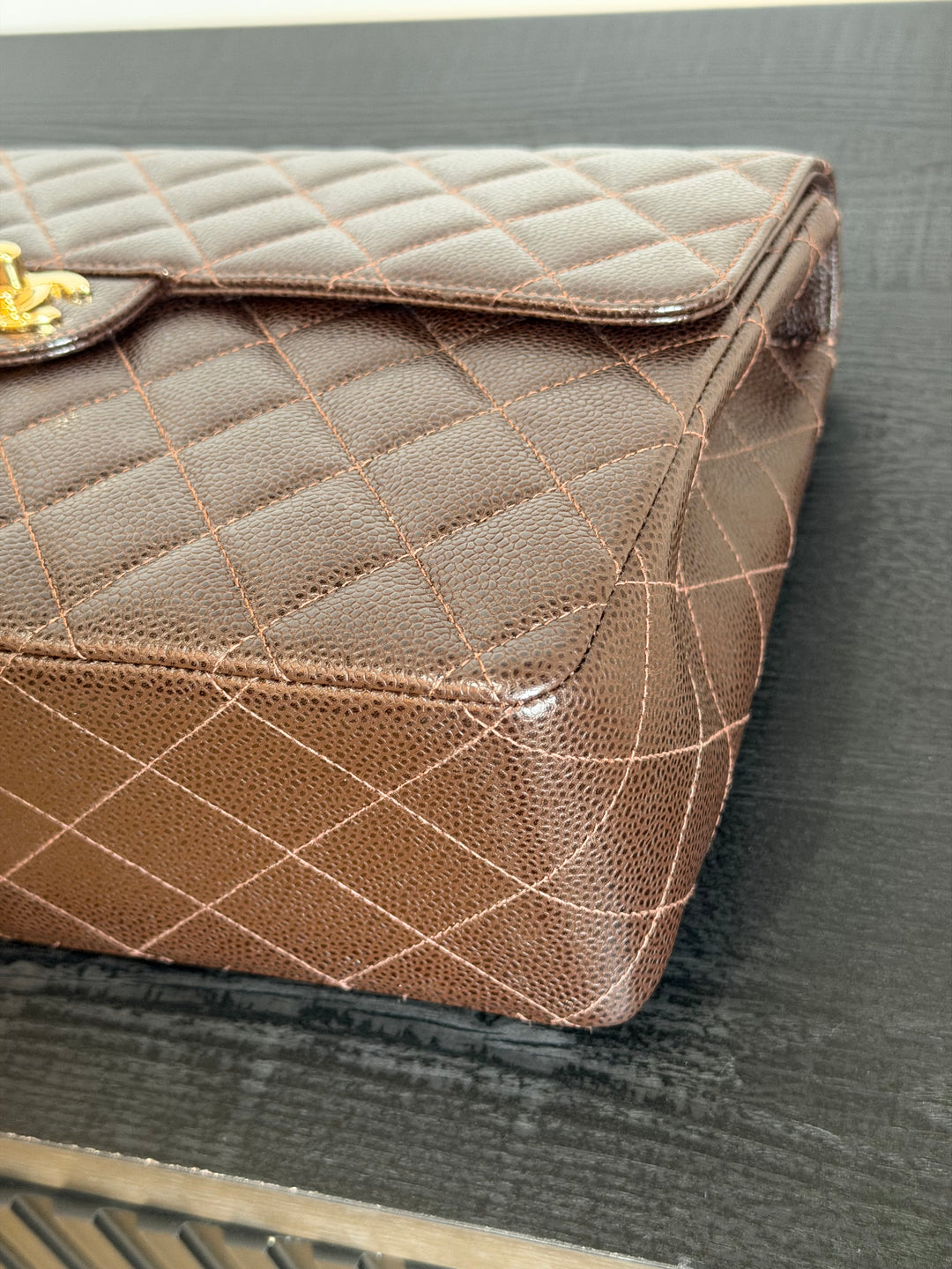 Chanel Classic Flap Jumbo Brown Caviar 24K Gold Hardware 2000