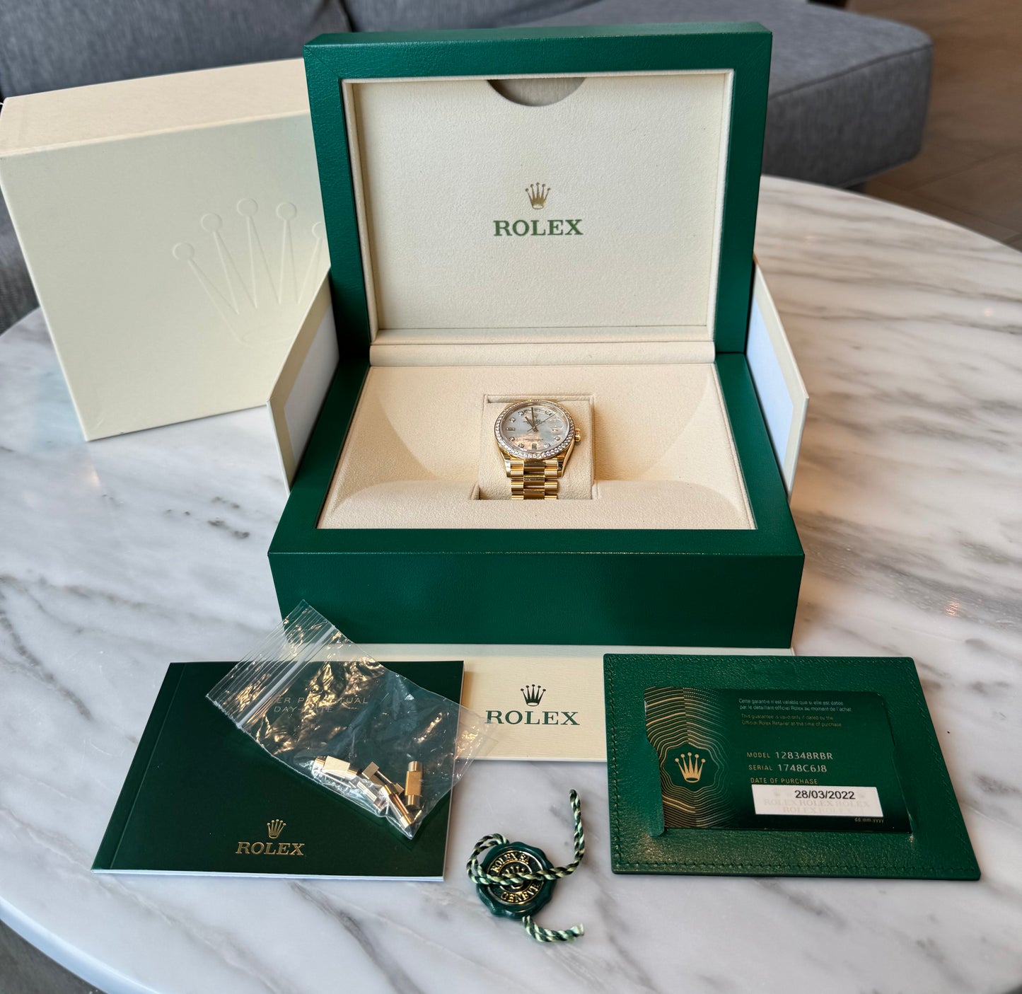 Rolex Day-Date 36mm Yellow Gold MOP Diamond Watch