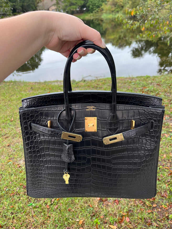 Hermes Black Matte Croc Birkin 35 GHW