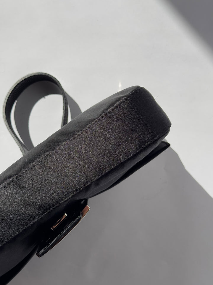 Fendi Black Satin Crystal Baguette With Lizard Trim