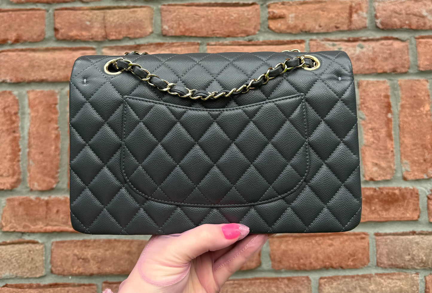 Chanel 21B Dark Grey Medium Caviar Classic Flap Bag