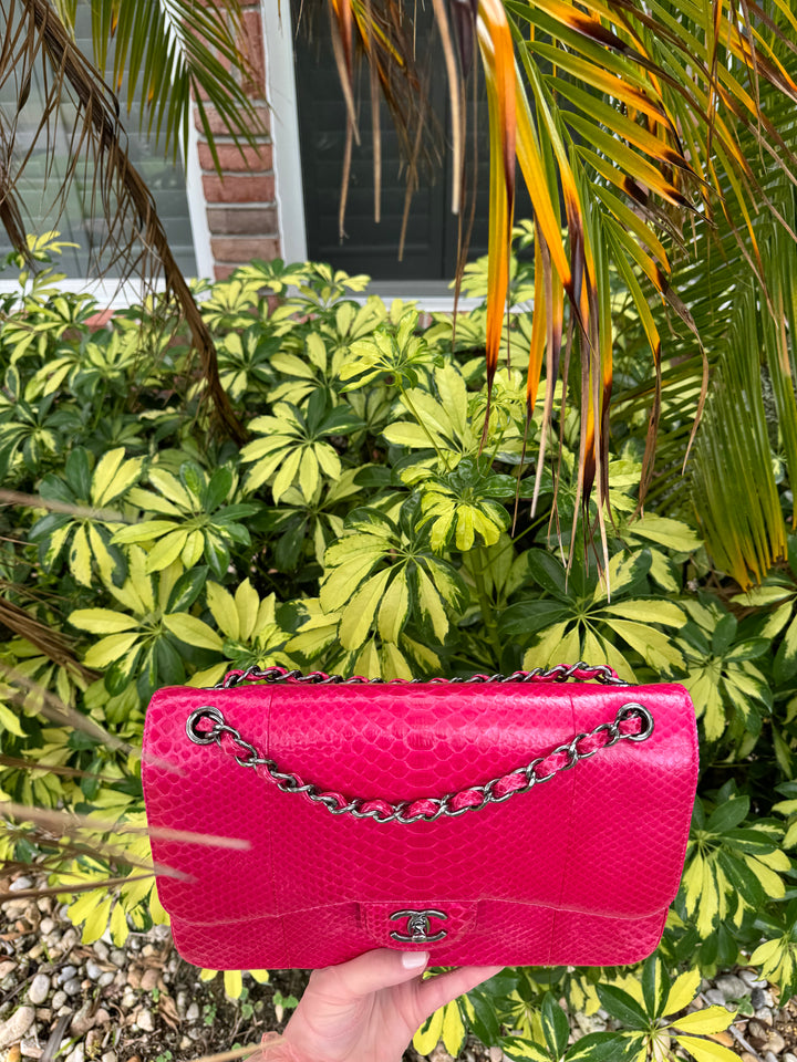Chanel Fuschia Python Jumbo Double Flap