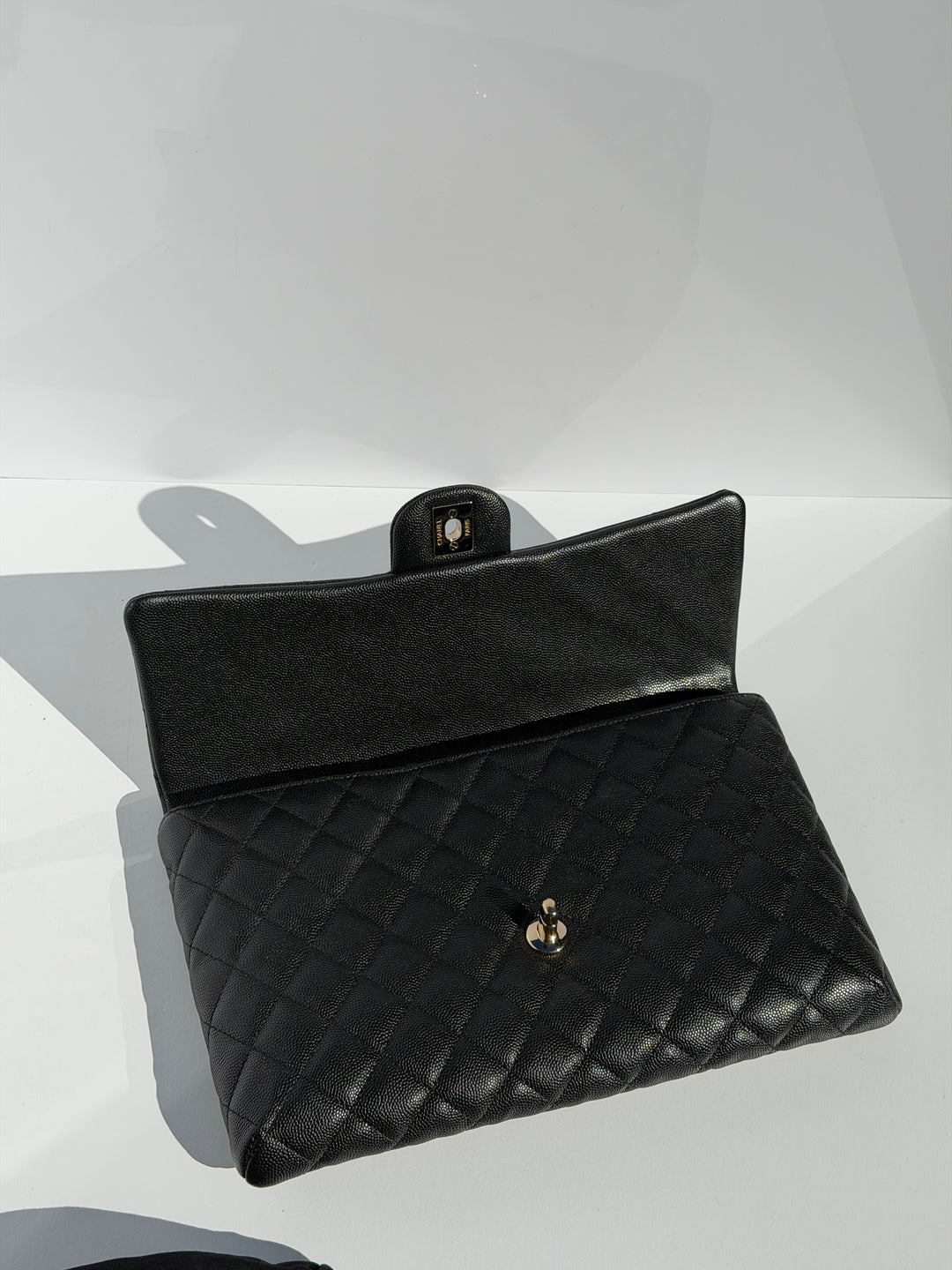 Chanel 18B Black Classic Quilted Caviar Clutch