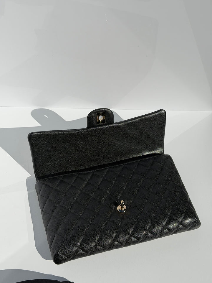 Chanel 18B Black Classic Quilted Caviar Clutch