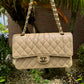 Chanel Beige Iridescent Medium Caviar Classic Flap