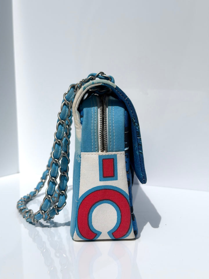 Chanel Surf Line Choco Bar Flap Blue Canvas Silver Hardware 2002 (Copy)