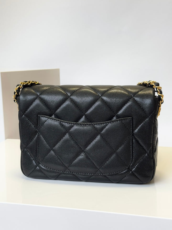 Chanel Twist Your Buttons Black Small Caviar Flap Bag