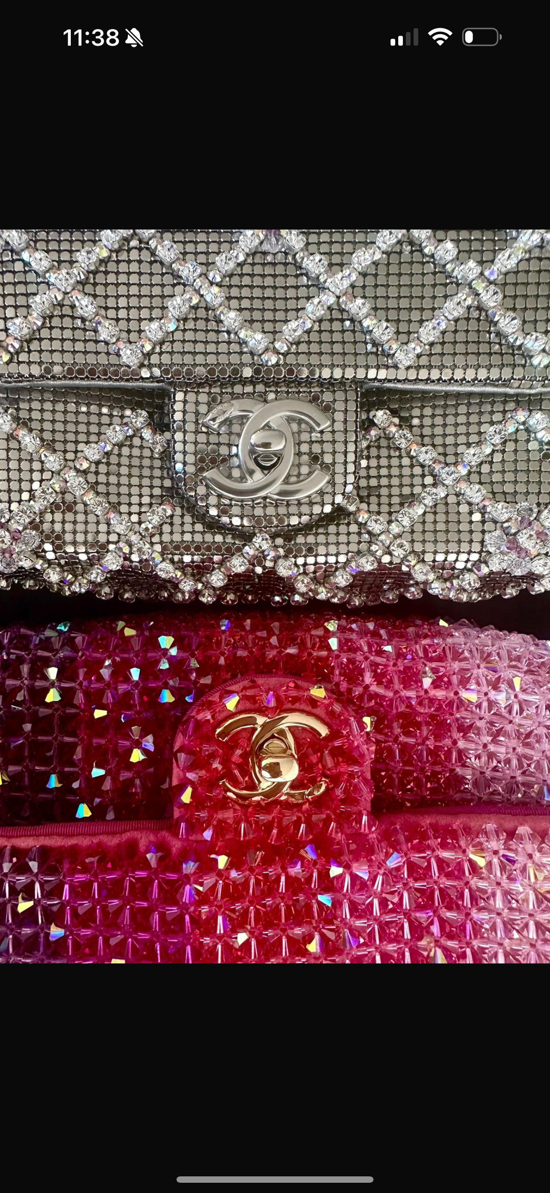 Chanel 2022 Silver Diamond Quilted Crystal Mini Flap