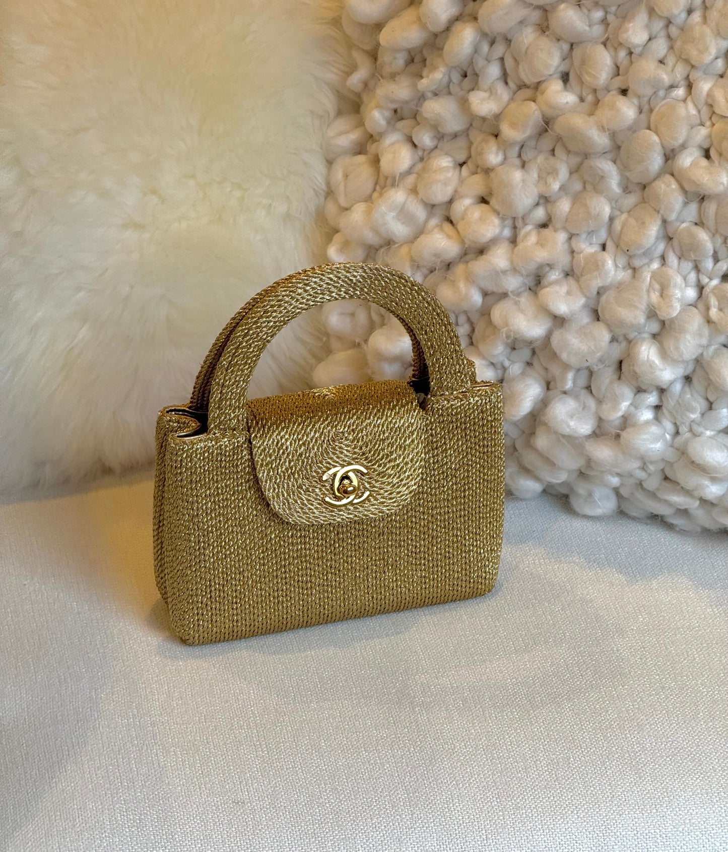 Chanel RARE 1998 Gold Silk Woven Mini Kelly