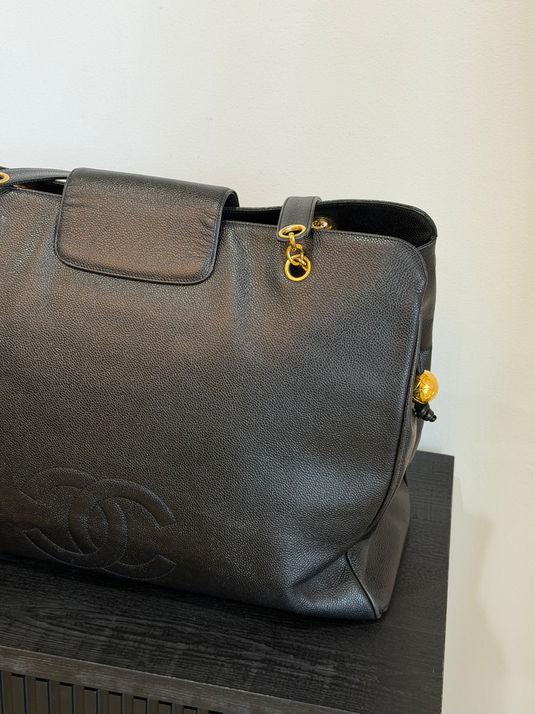Chanel Black Caviar XL Supermodel Tote Bag 24K Gold Plated Hardware 1994